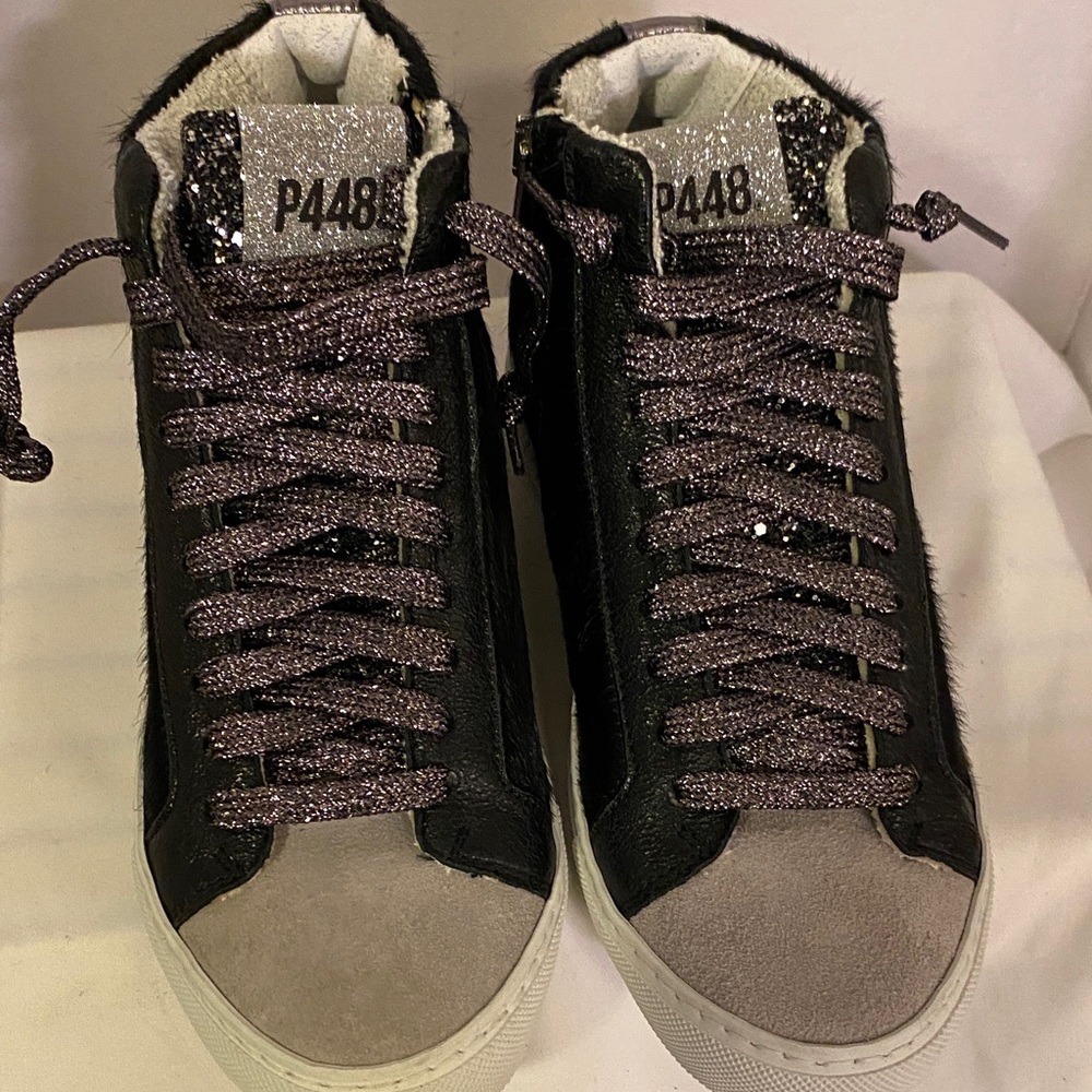 P448 women Black and Silver High-Top Sneakers